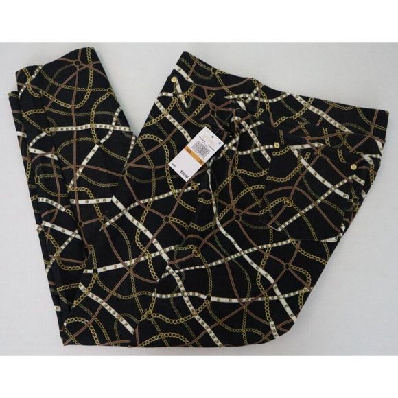 Michael Kors Women's Sz 3X Black/Bone Gold Chain Logo Print Stretch Leggings $78 - Picture 10 of 13